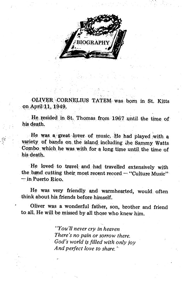 Funeral Booklet for Oliver Cornelius Tatem - Page 2