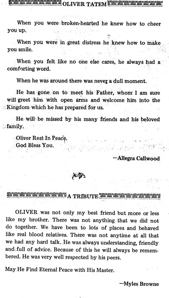 Funeral Booklet for Oliver Cornelius Tatem - Page 3