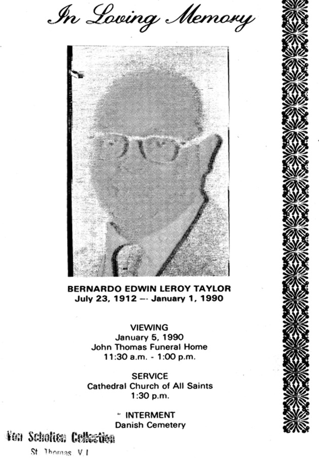 Funeral Booklet for Bernardo Edwin Leroy Taylor - Page 1