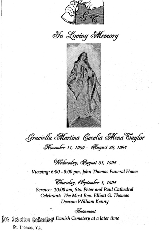 Funeral Booklet for Graciella Martina Cecilia Mena Taylor - Page 1