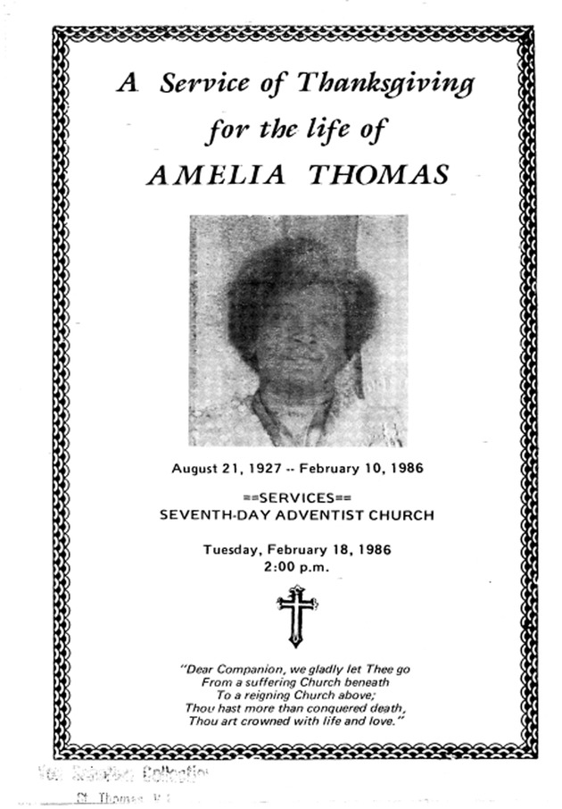 Funeral Booklet for Amelia Thomas - Page 1