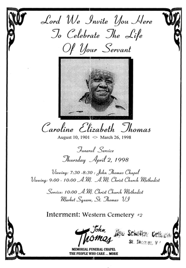 Funeral Booklet for Caroline Elizabeth Thomas - Page 1