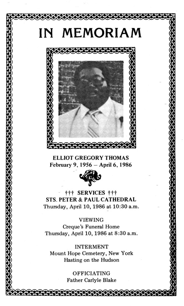 Funeral Booklet for Elliot Gregory Thomas - Page 1