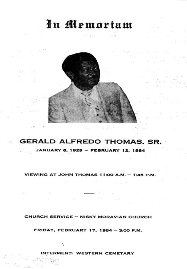 Funeral Booklet for Gerald Alfredo Thomas, Sr. - Page 1