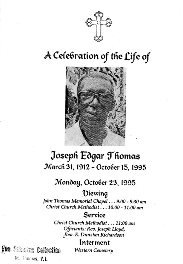 Funeral Booklet for Joseph Edgar Thomas - Page 1