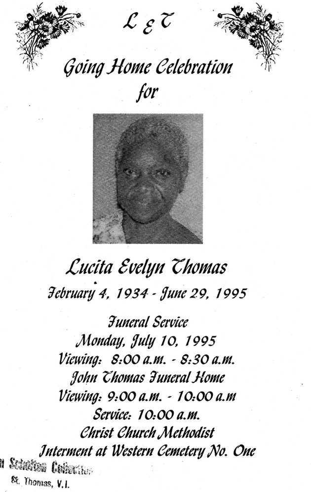 Funeral Booklet for Lucita Evelyn Thomas - Page 1