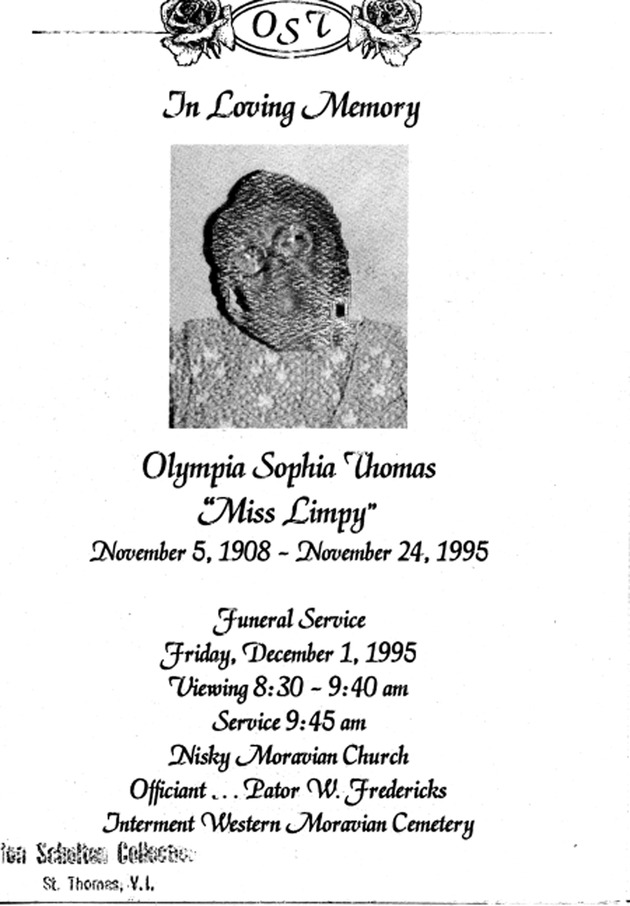 Funeral Booklet for Olympia Sophia Thomas - Page 1