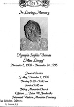 Funeral Booklet for Olympia Sophia Thomas