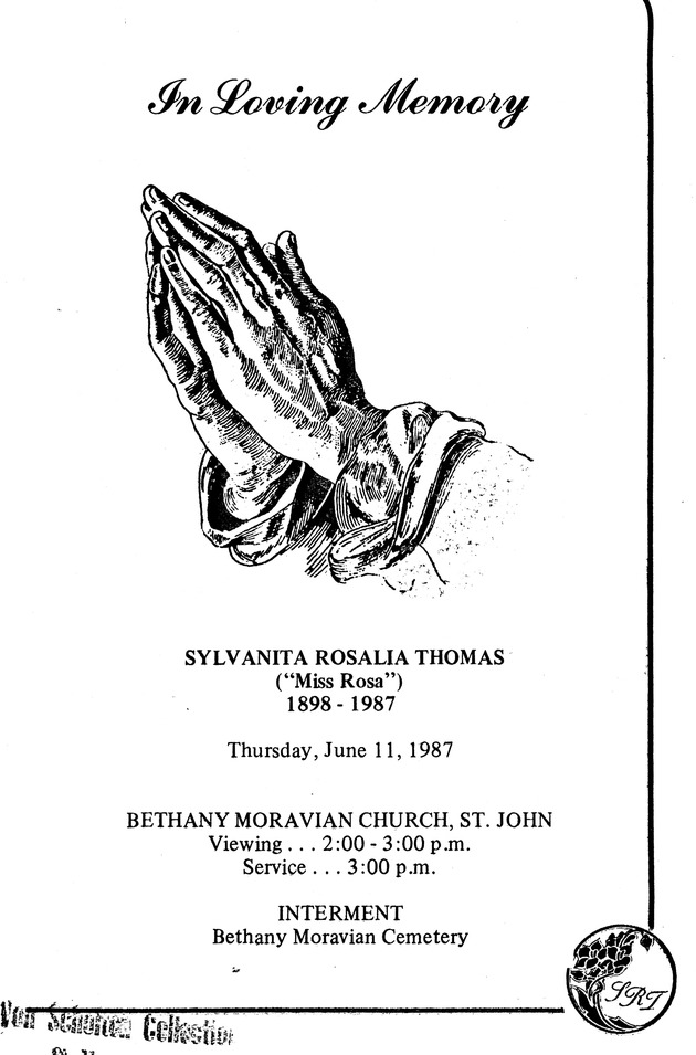 Funeral Booklet for Sylvanita Rosalia Thomas - Page 1