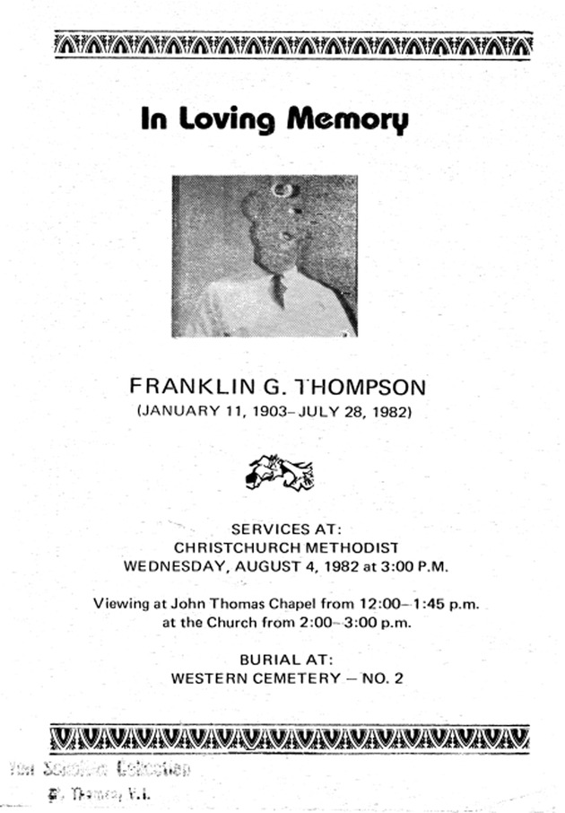 Funeral Booklet for Franklin G. Thompson - Page 1