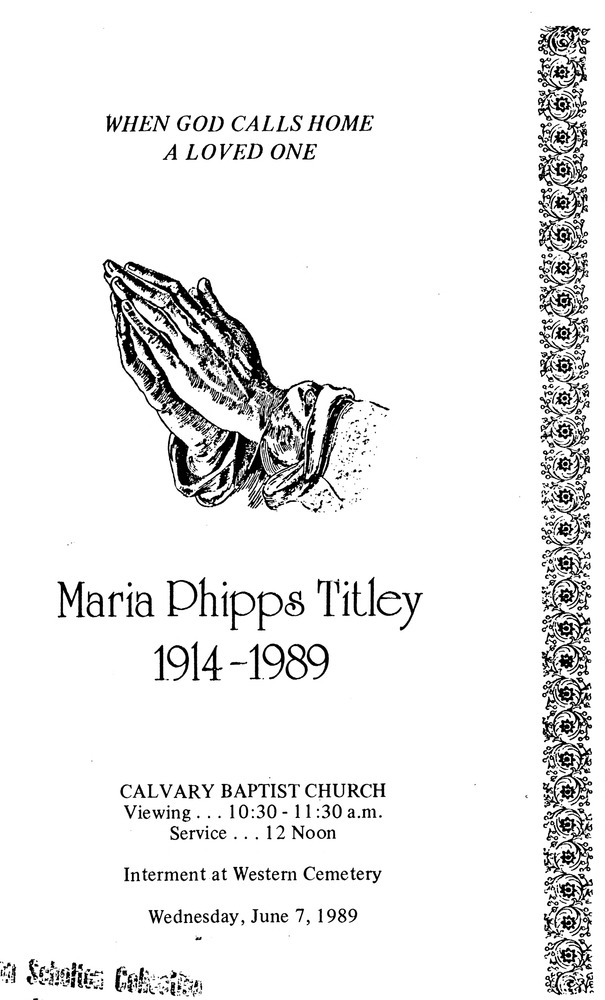 Funeral Booklet for Maria Phipps Titley - Page 1