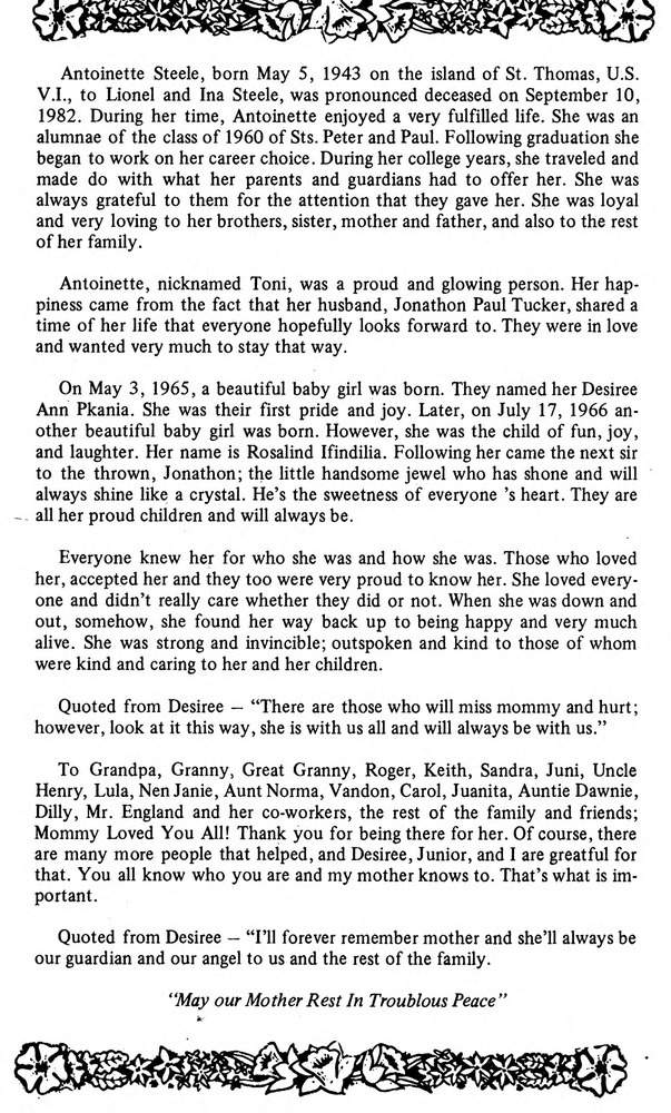 Funeral Booklet for Antoinette Steele Tucker - Page 2