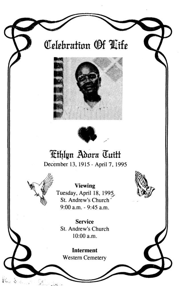 Funeral Booklet for Ethlyn Adora Tuitt - Page 1