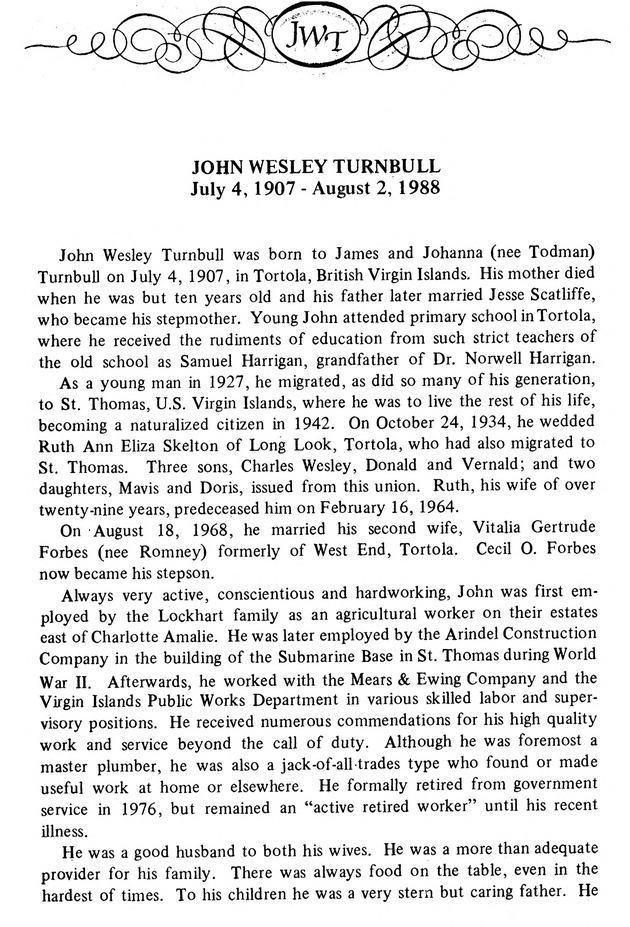 Funeral Booklet for John Wesley Turnbull - Page 2