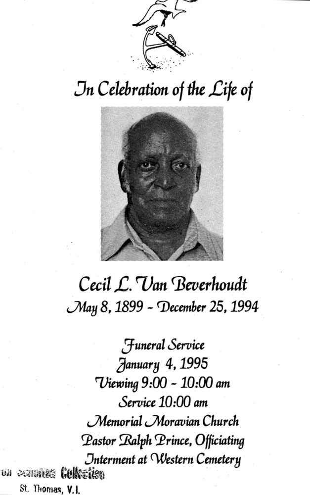 Funeral Booklet for Cecil Linderman VanBeverhoudt - Page 1