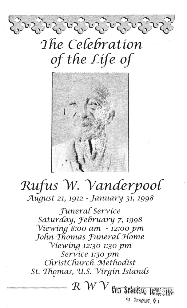 Funeral Booklet for Rufus Wilding Vanderpool - Page 1