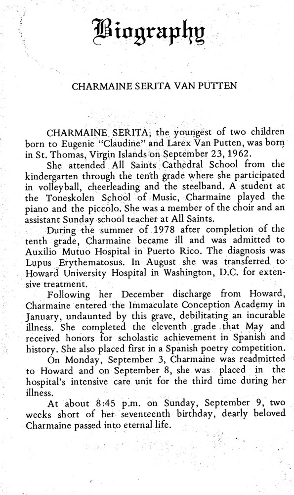 Funeral Booklet for Charmaine Serita VanPutten - Page 2