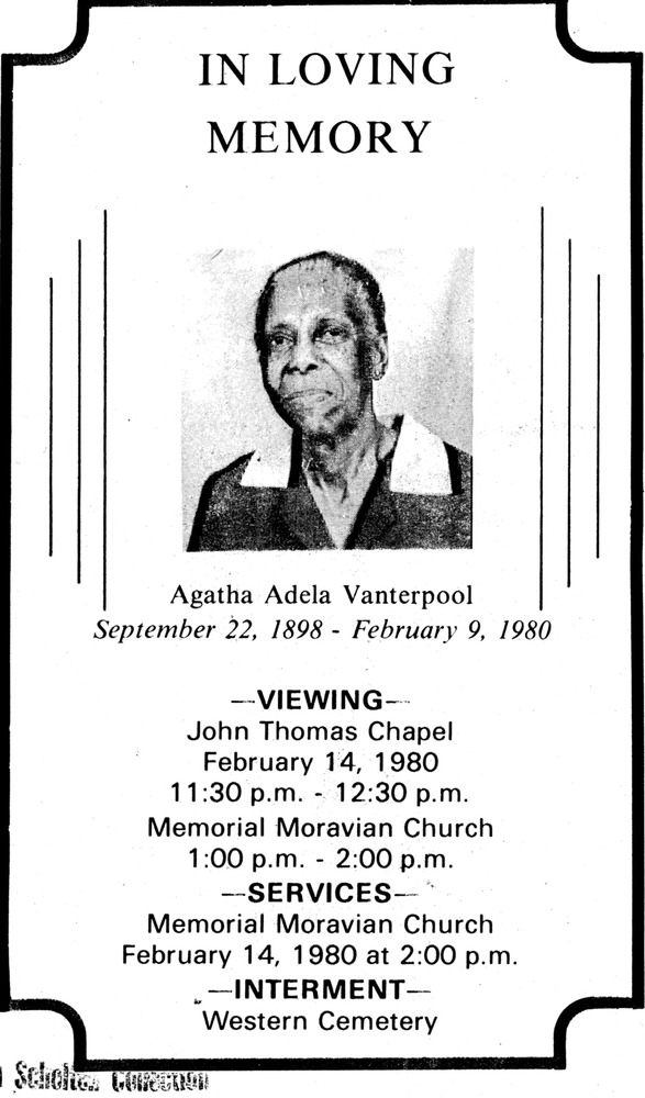 Funeral Booklet for Agatha Adela Vanterpool - Page 1