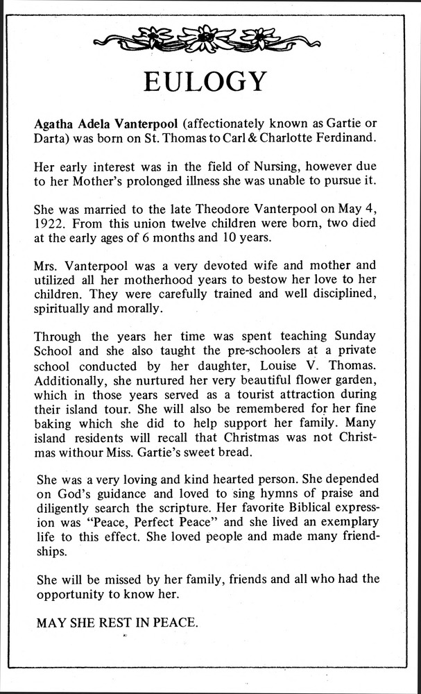 Funeral Booklet for Agatha Adela Vanterpool - Page 2