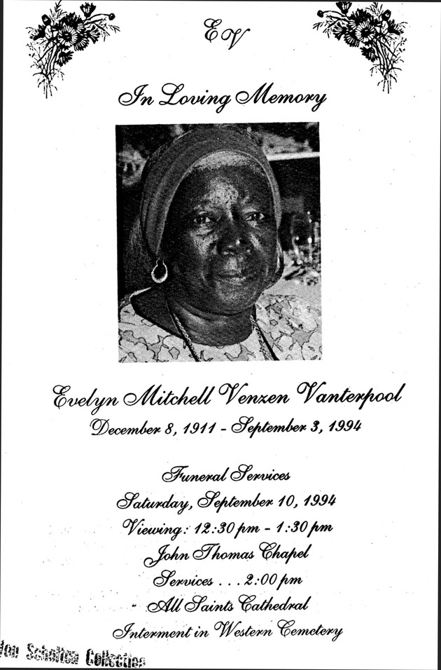 Funeral Booklet for Evelyn Mitchell Venzen Vanterpool - Page 1