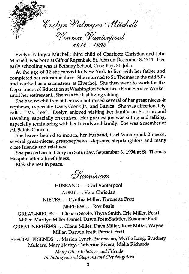 Funeral Booklet for Evelyn Mitchell Venzen Vanterpool - Page 2