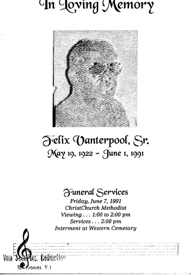 Funeral Booklet for Felix Vanterpool Sr. - Page 1