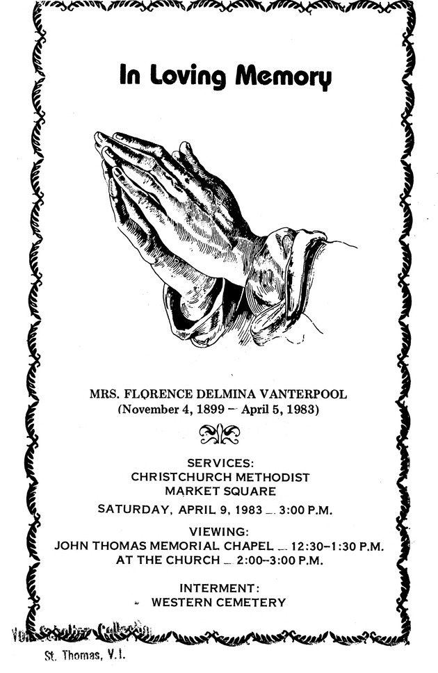 Funeral Booklet for Florence Delmina Vanterpool - Page 1