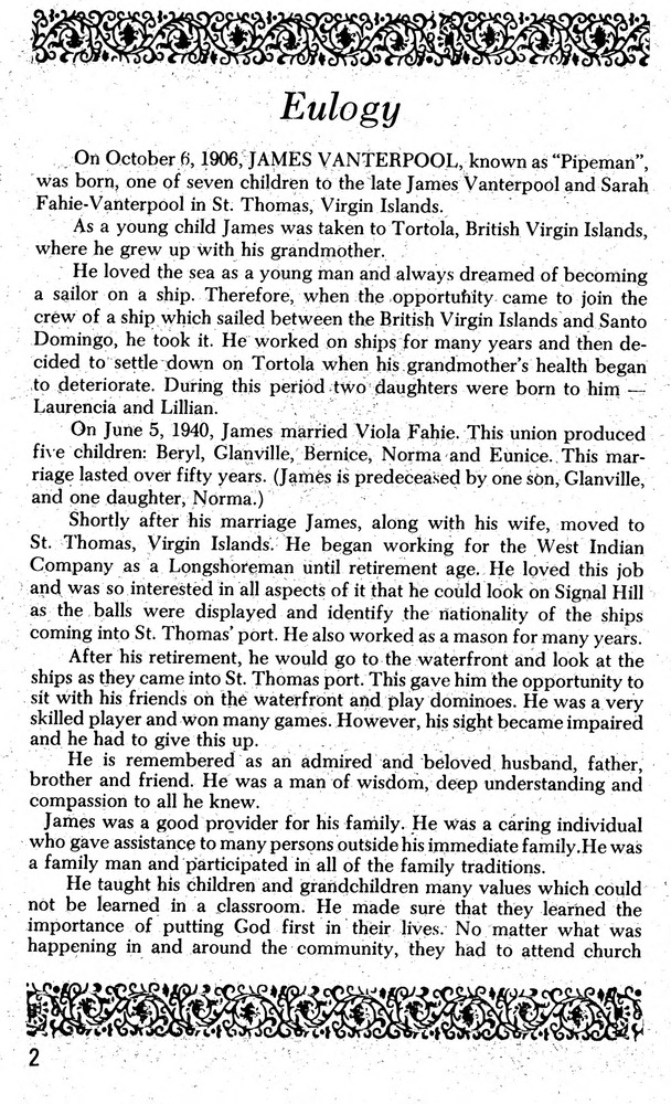 Funeral Booklet for James Vanterpool - Page 2