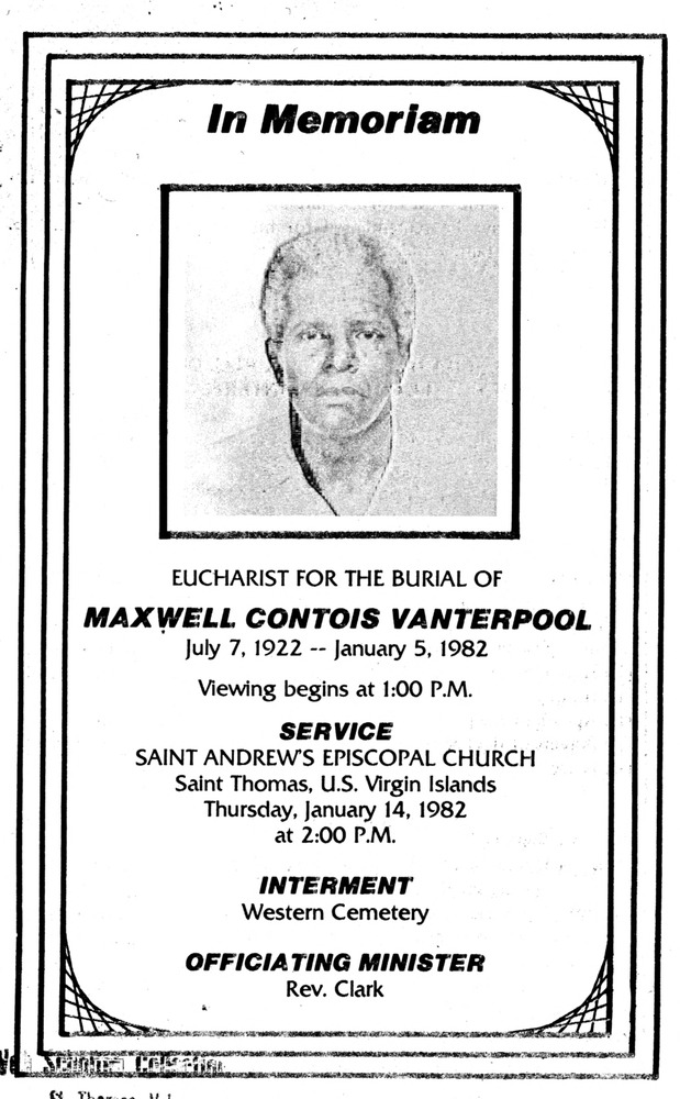 Funeral Booklet for Maxwell Contois Vanterpool - Page 1