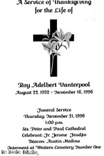 Funeral Booklet for Roy Adelbert Vanterpool