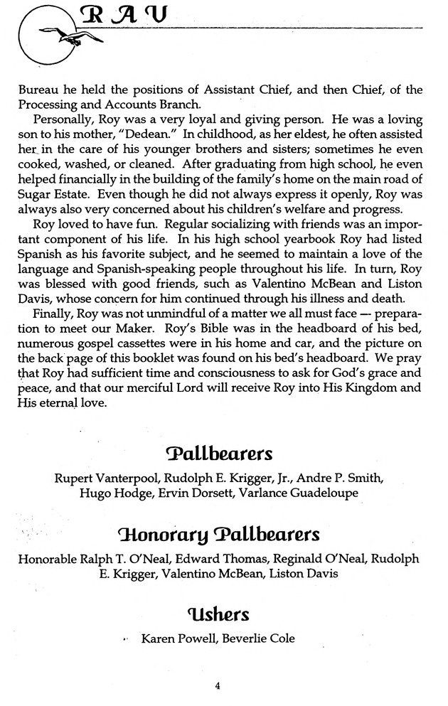 Funeral Booklet for Roy Adelbert Vanterpool - Page 4