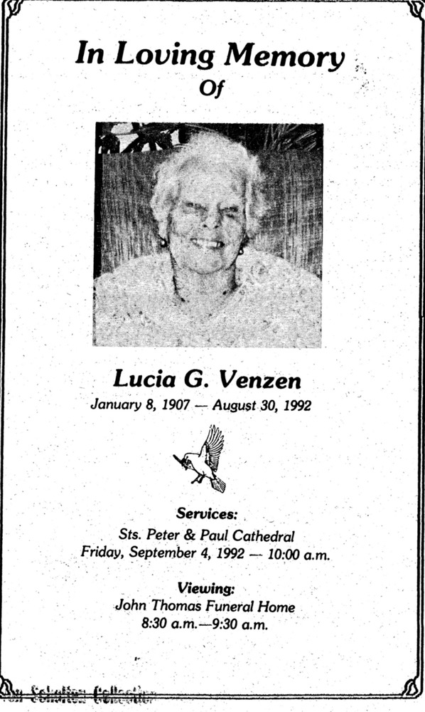 Funeral Booklet for Lucia G. Venzen - Page 1