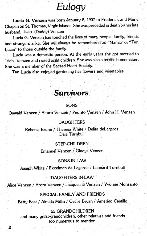 Funeral Booklet for Lucia G. Venzen - Page 2