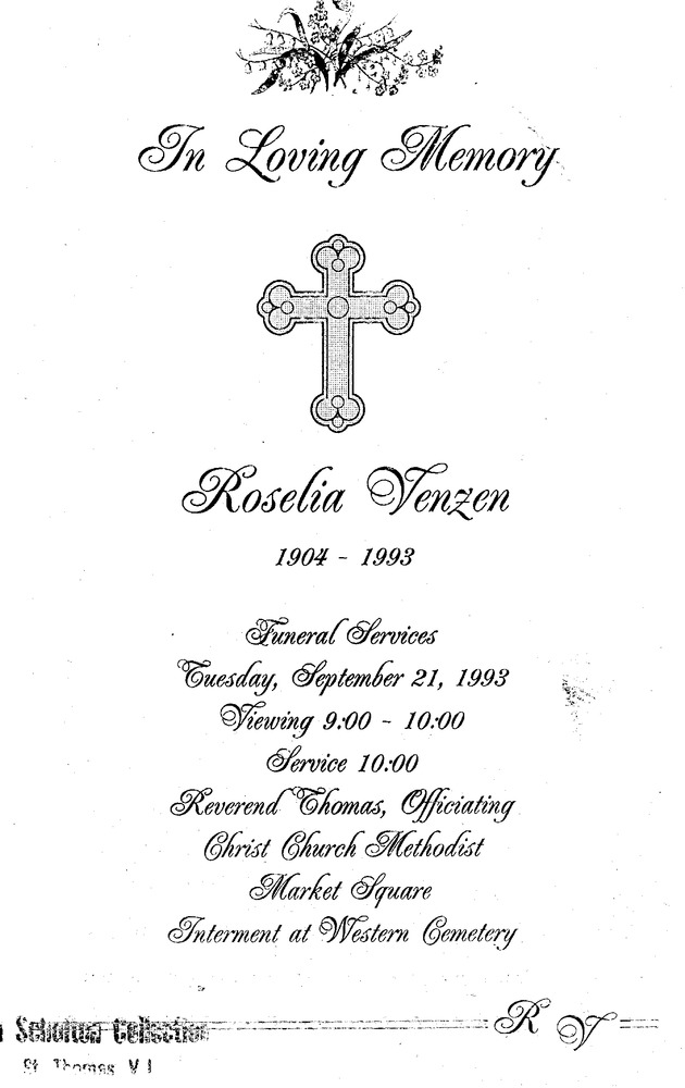 Funeral Booklet for Roselia Venzen - Page 1