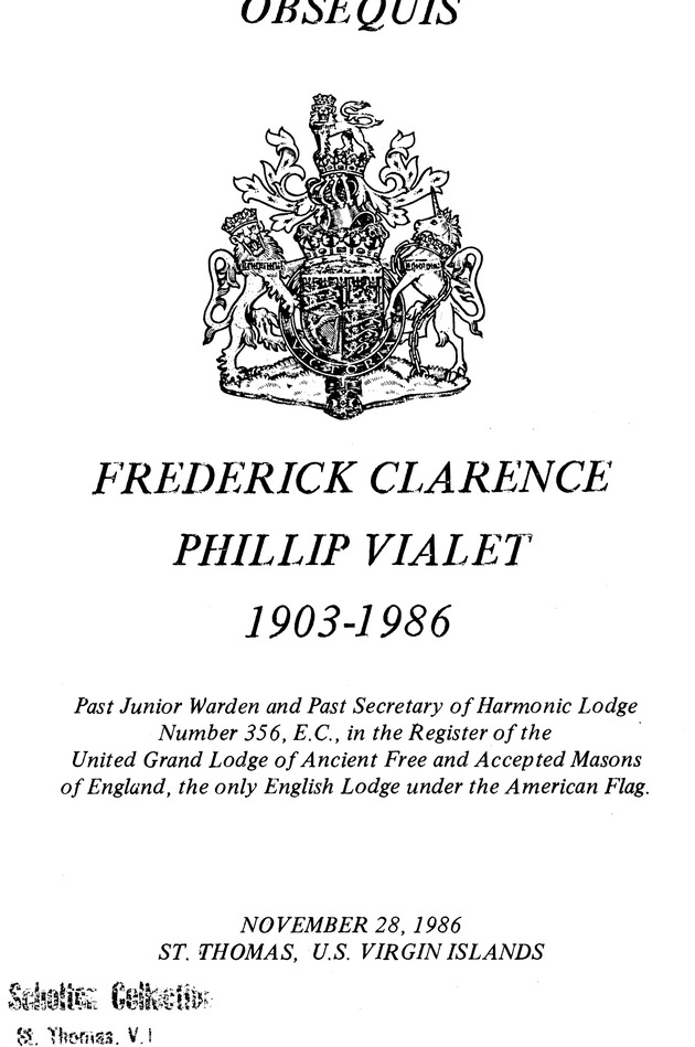 Funeral Booklet for Frederick Clarence Phillip Vialet - Page 1