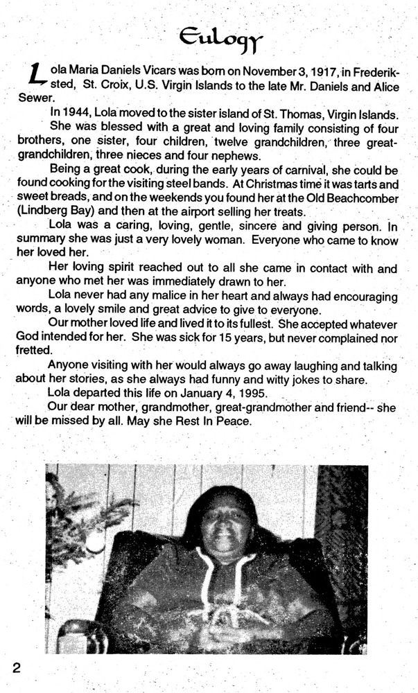 Funeral Booklet for Lola Maria Daniels Vicars - Page 2