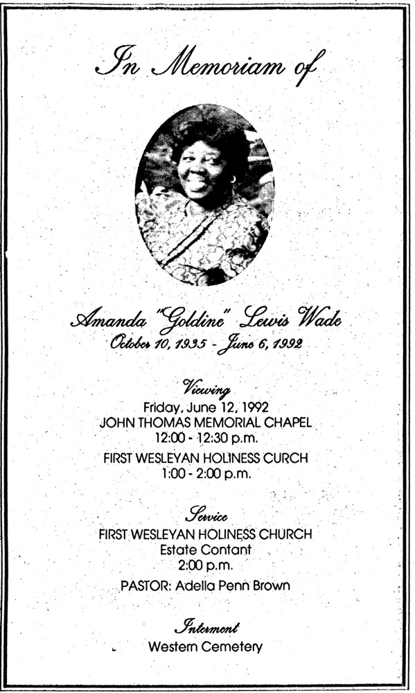 Funeral Booklet for Amanda Lewis Wade - Page 1