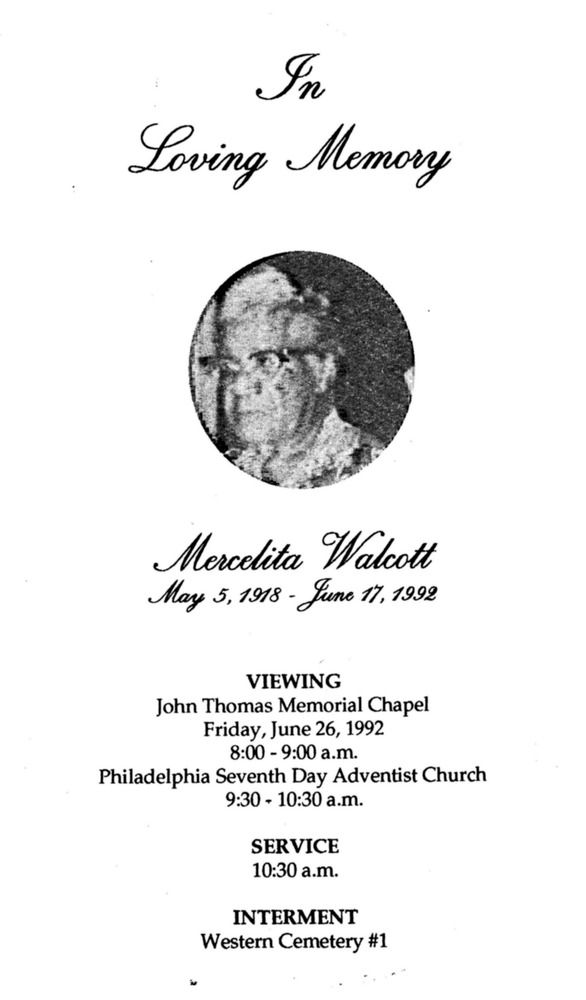 Funeral Booklet for Mercelita Walcott - Page 1