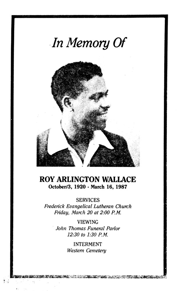 Funeral Booklet for Roy Arlington Wallace - Page 1