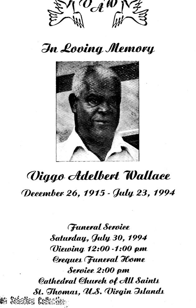 Funeral Booklet for Viggio Adelbert Wallace - Page 1