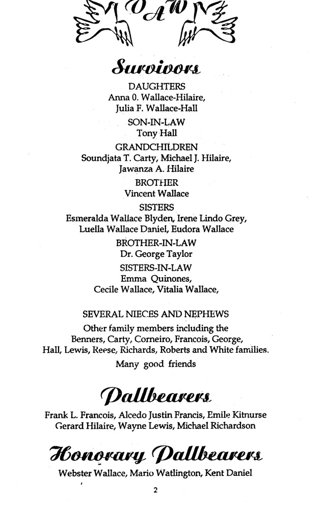 Funeral Booklet for Viggio Adelbert Wallace - Page 2