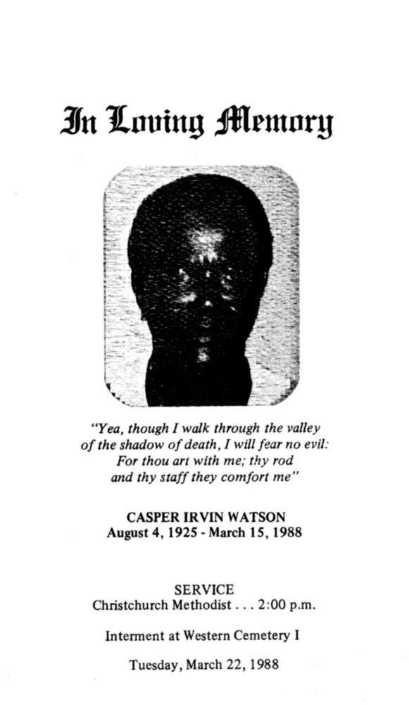 Funeral Booklet for Casper Irvin Watson - Page 1