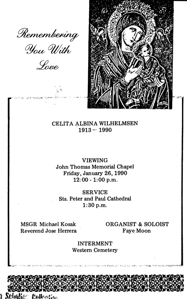 Funeral Booklet for Celita Albina Wilhelmsen - Page 1