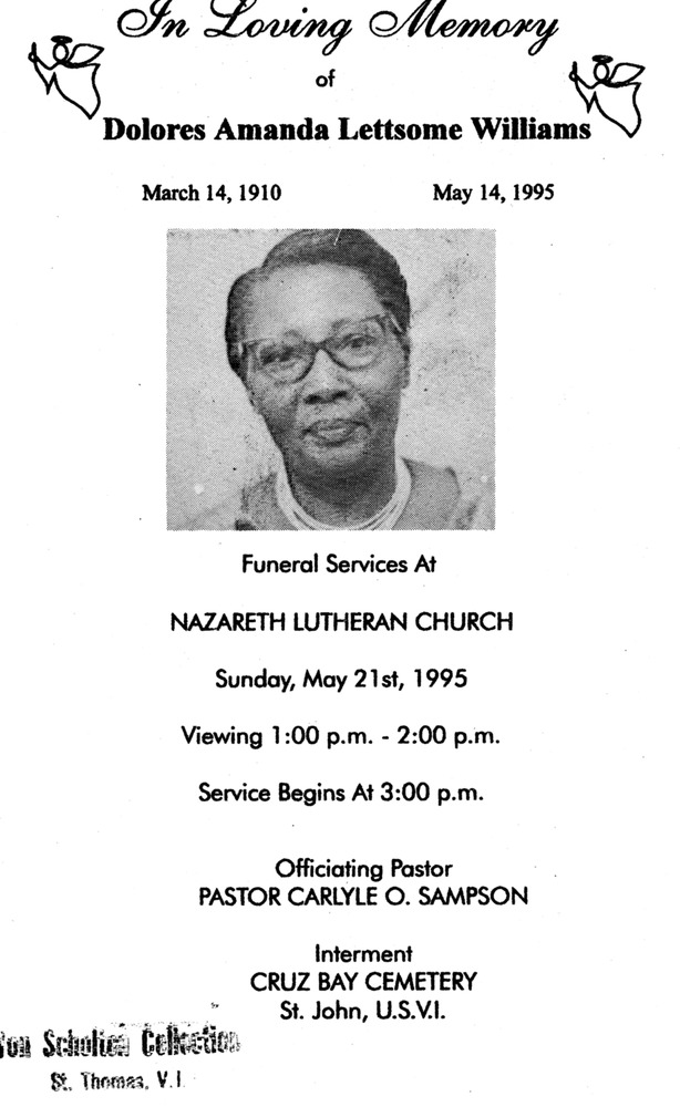 Funeral Booklet for Dolores Amanda Lettsome Williams - Page 1