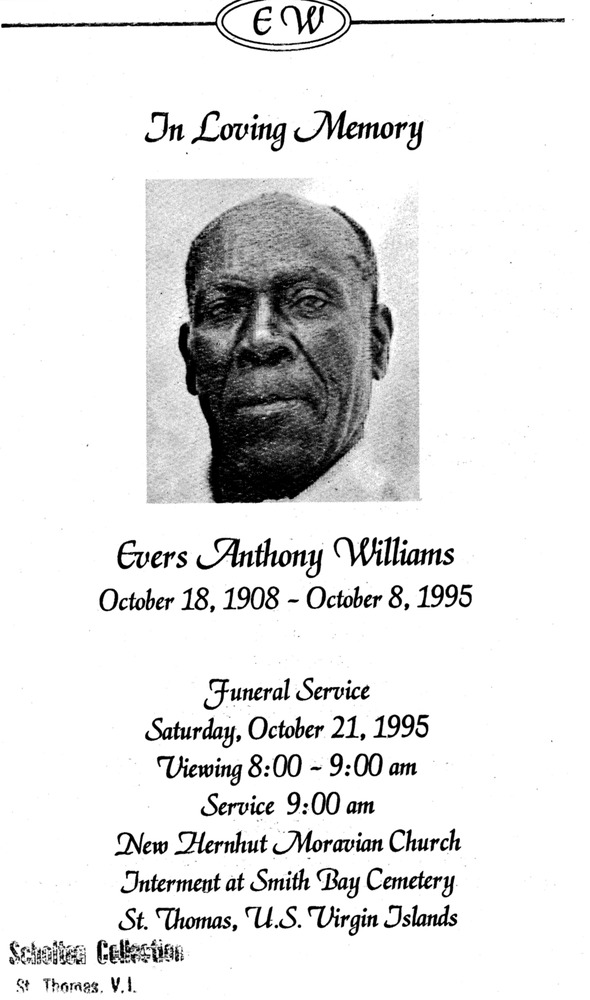 Funeral Booklet for Evers Anthony Williams - Page 1