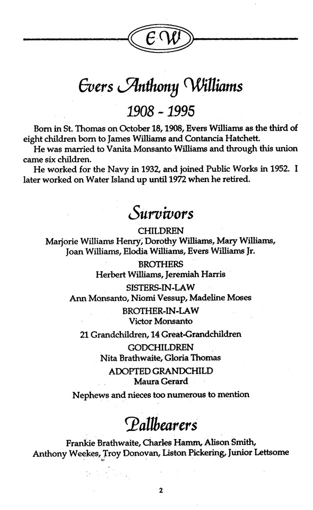 Funeral Booklet for Evers Anthony Williams - Page 2