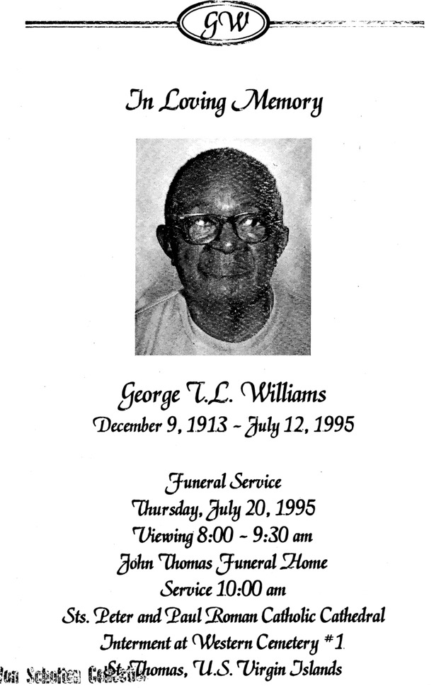 Funeral Booklet for George T. L. Williams - Page 1