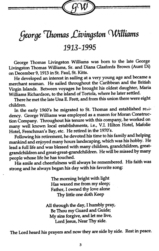 Funeral Booklet for George T. L. Williams - Page 3