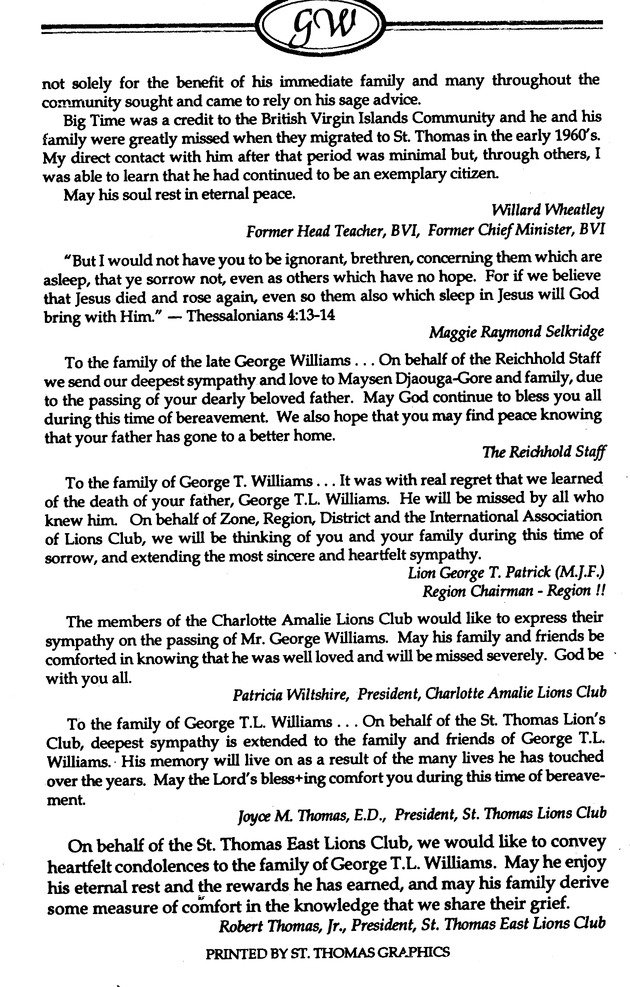 Funeral Booklet for George T. L. Williams - Page 8