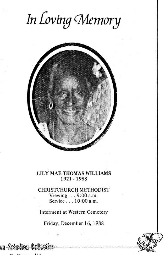 Funeral Booklet for Lily Mae Thomas Williams - Page 1